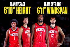 给你十足的压迫感！火箭潜在首发平均身高2.08米！锋线臂展2.18米