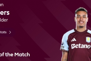 打入远射世界波，英超官方：罗杰斯当选维拉2-1热刺全场最佳