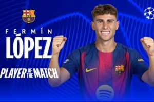 4射4正+戴帽！费尔明当选巴萨6-1奥林匹亚科斯一役全场最佳