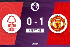 半场-诺丁汉森林0-1曼联 卡塞米罗头球破门道格拉斯-路易斯伤退